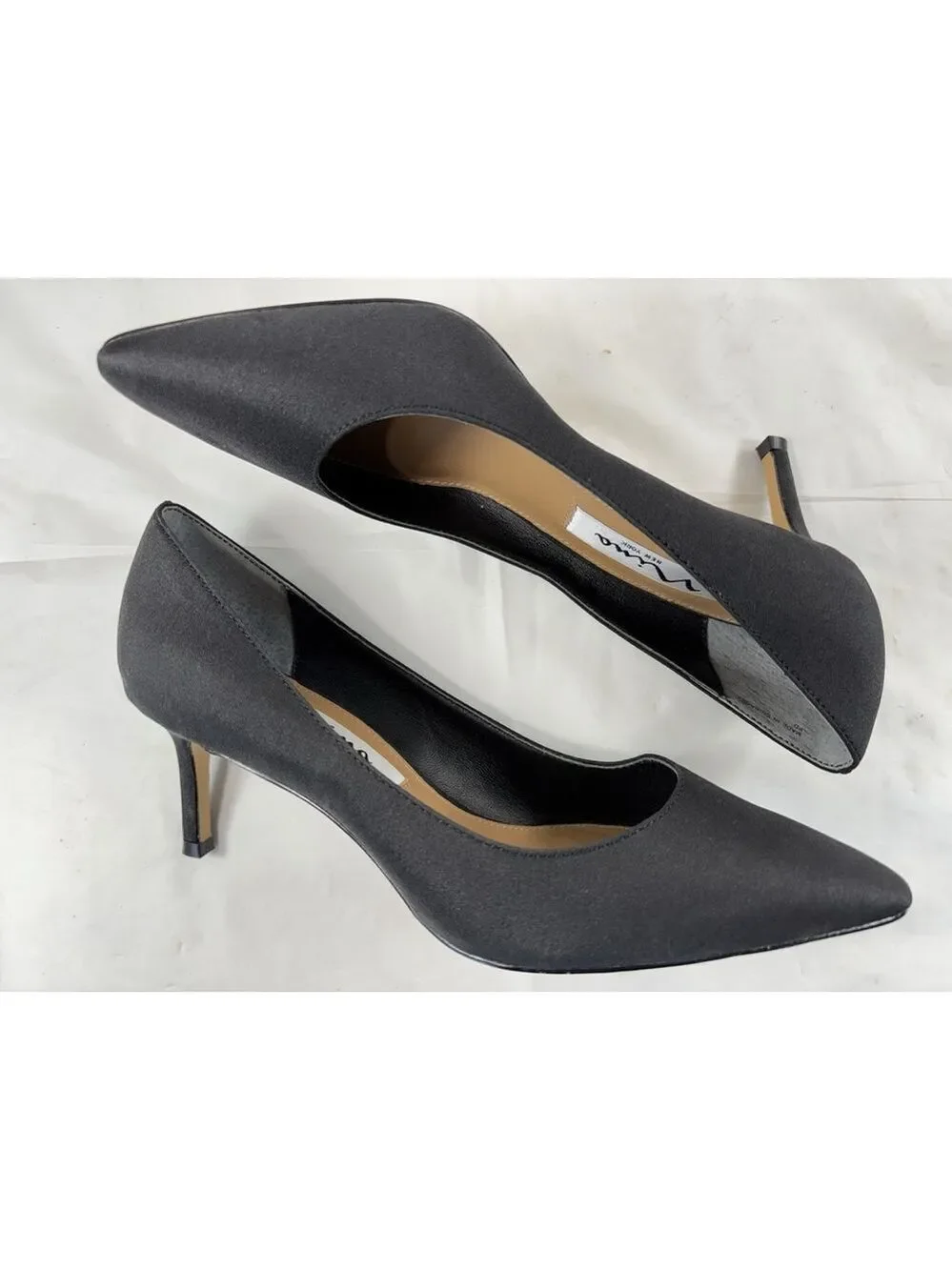 NINA 60-FP Black PEAU Fabric Women’s Pump Dress Shoe Pointy Toe size 6 W